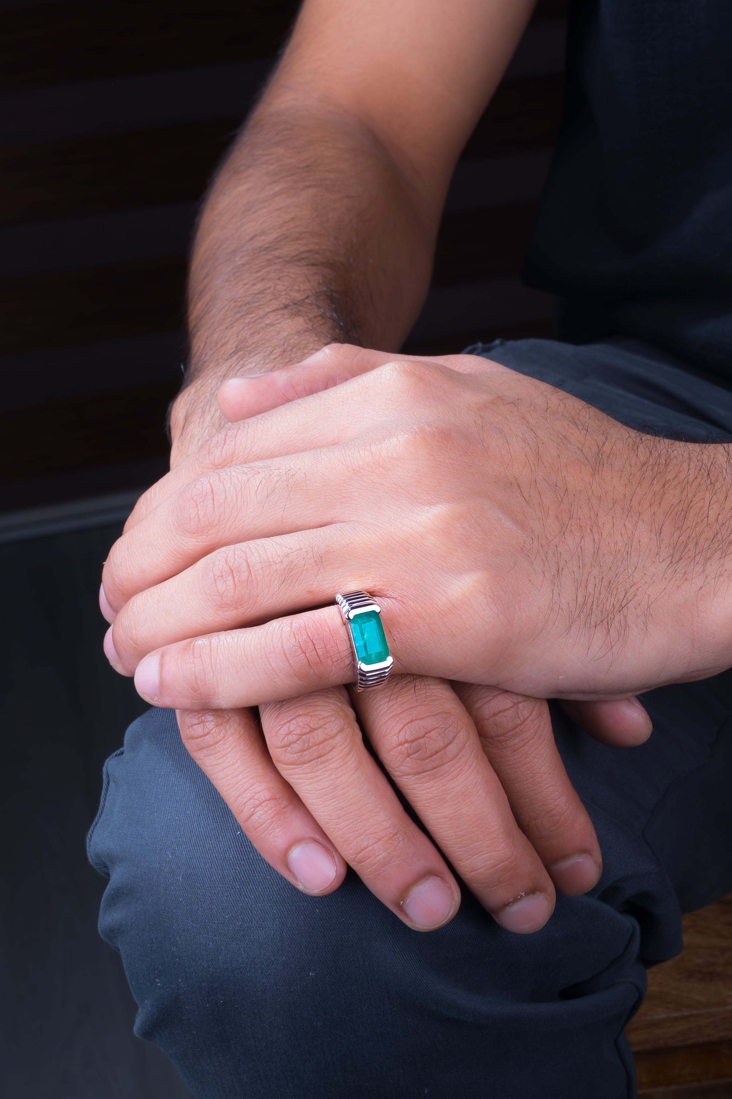 Natural Zambian Emerald (Panna) 3.90ct (4.29 Ratti) Faceted Emerald Cut Ring