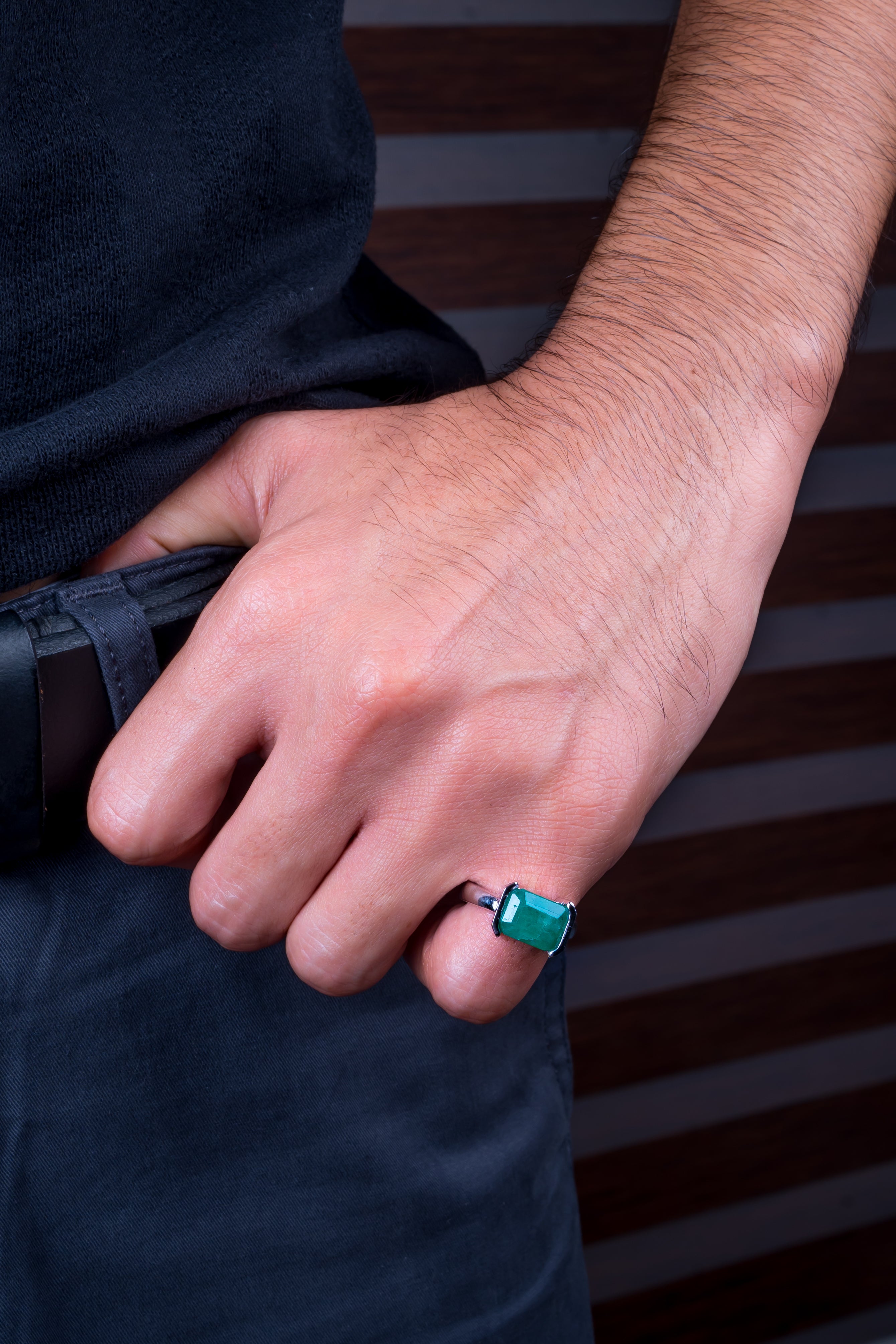 Natural Zambian Emerald (Panna) 4.35ct (4.78 Ratti) Faceted Emerald Cut Unisex Ring