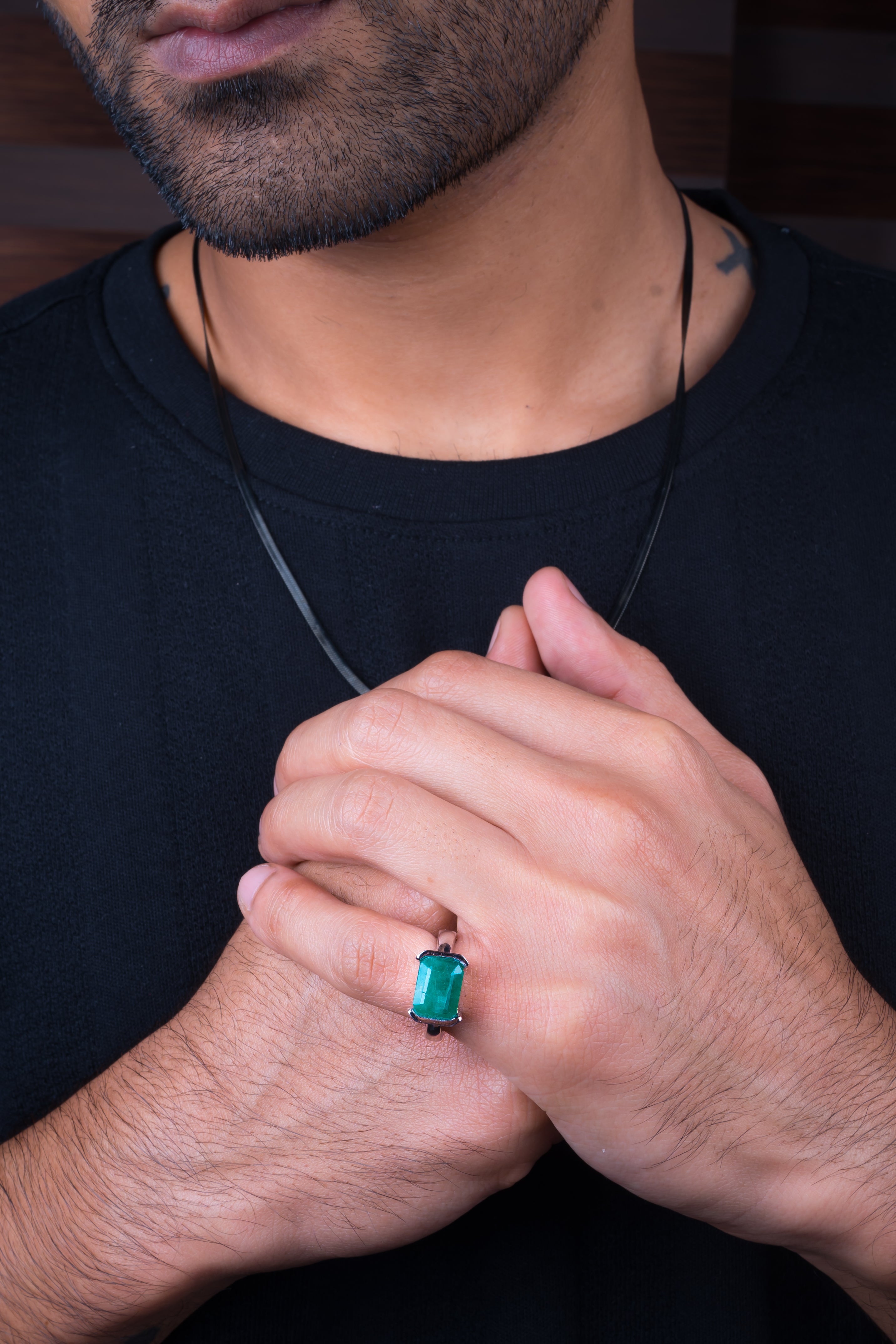 Natural Zambian Emerald (Panna) 4.35ct (4.78 Ratti) Faceted Emerald Cut Unisex Ring