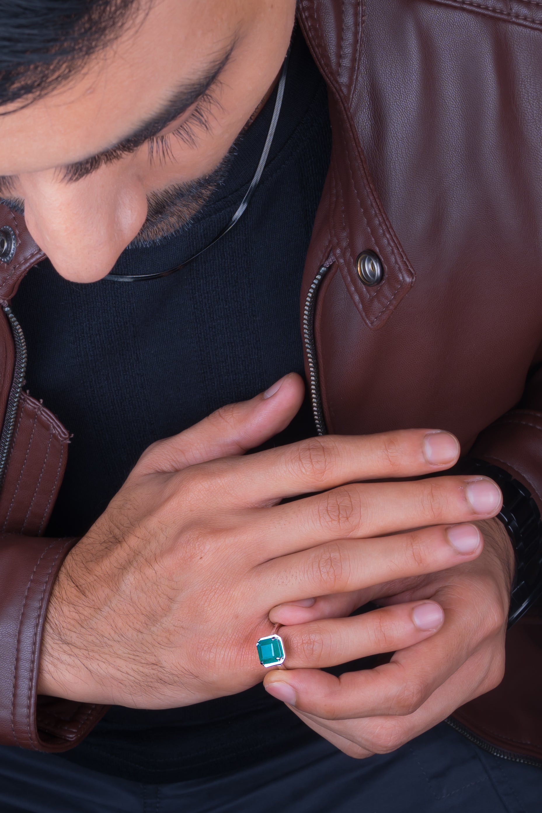 Natural Zambian Emerald (Panna) 3.15ct (3.46 Ratti) Faceted Emerald Cut Ring