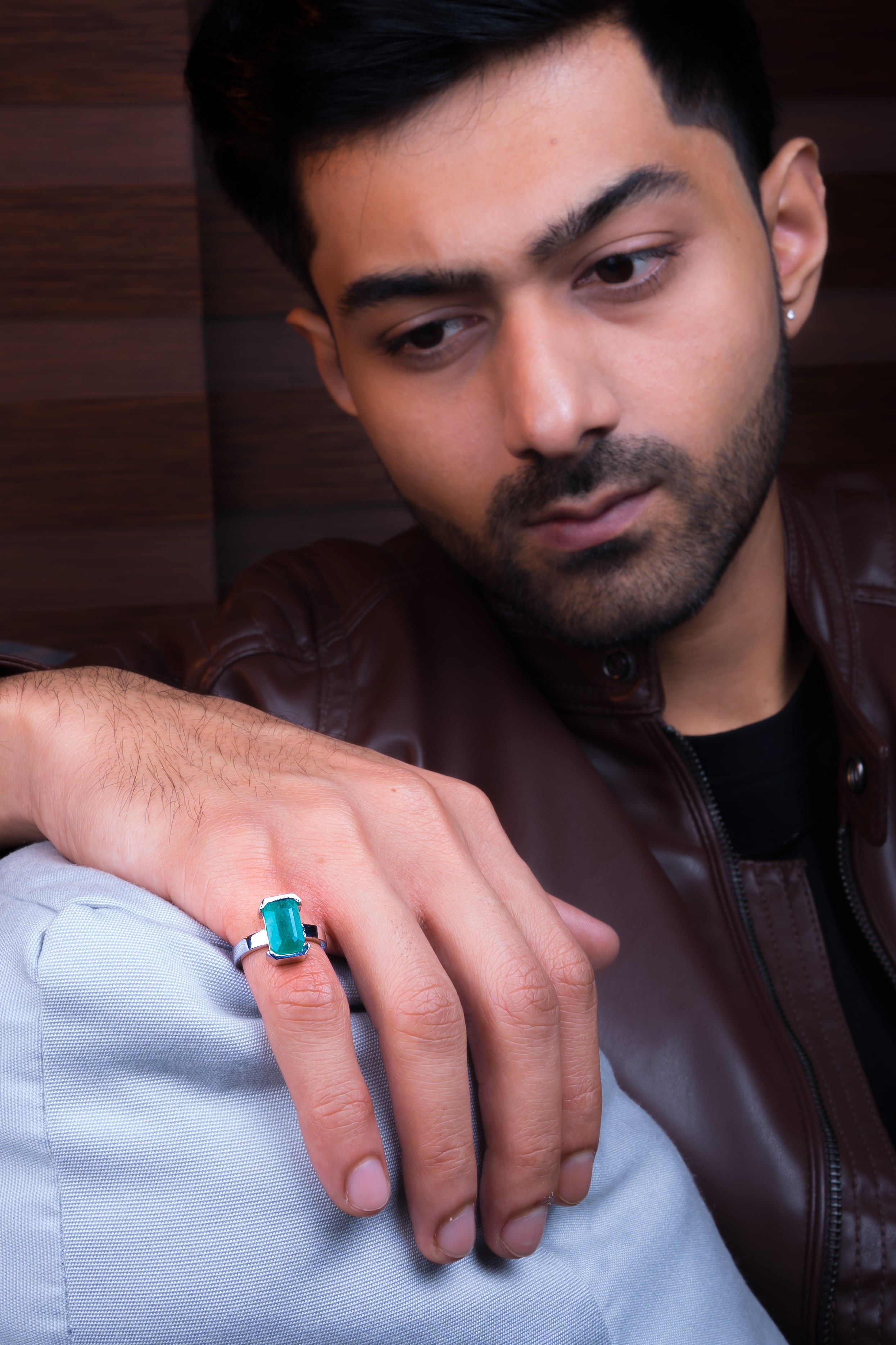 Natural Zambian Emerald (Panna) 3.80ct (4.18 Ratti) Faceted Emerald Cut Unisex Ring