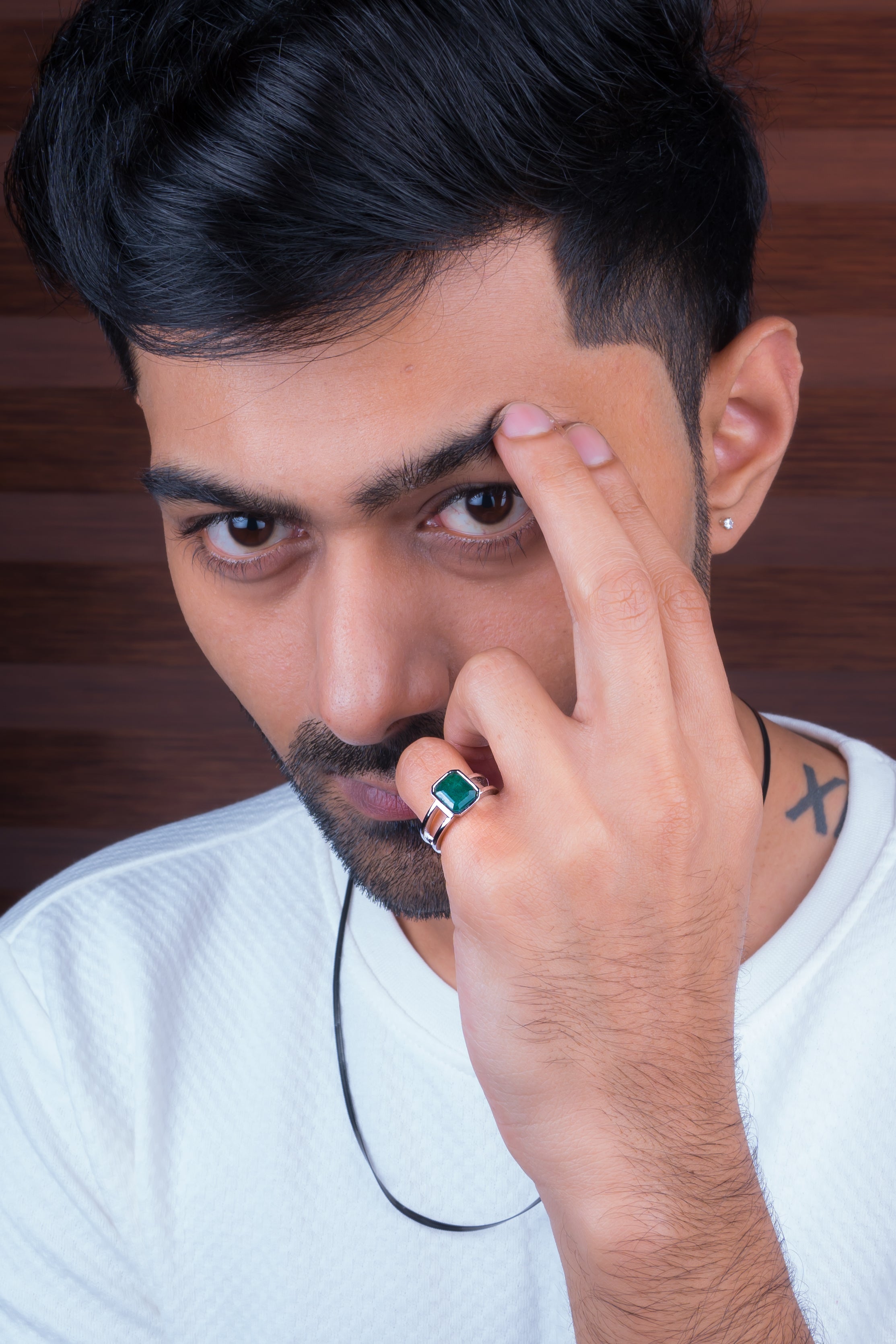 Natural Zambian Emerald (Panna) 3.10ct (3.41 Ratti) Faceted Emerald Cut Ring