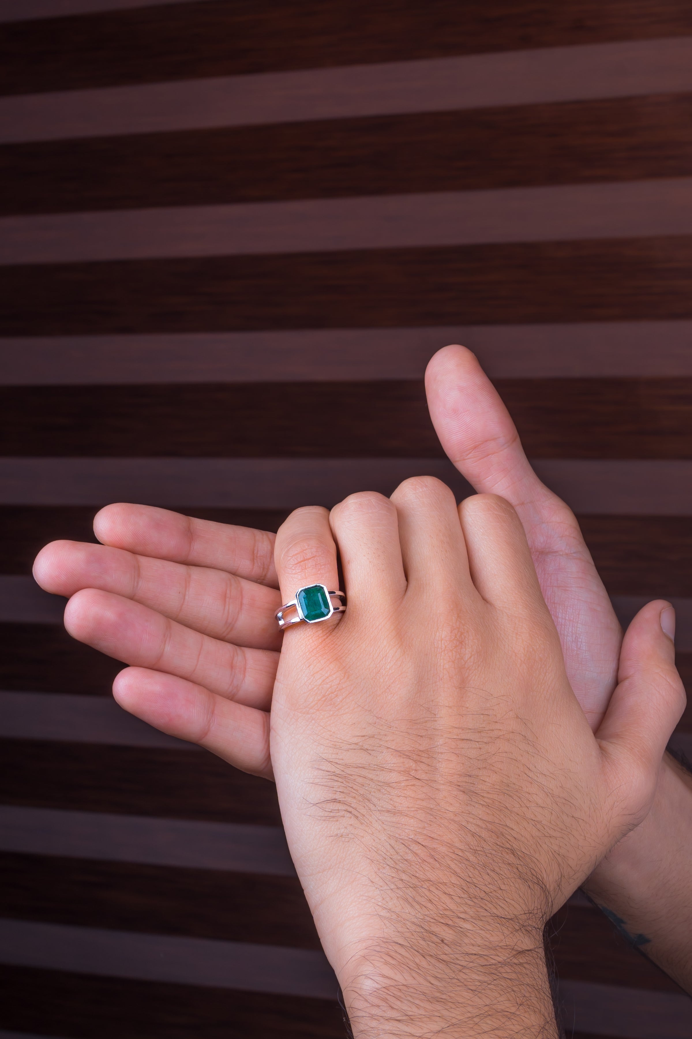 Natural Zambian Emerald (Panna) 3.10ct (3.41 Ratti) Faceted Emerald Cut Ring