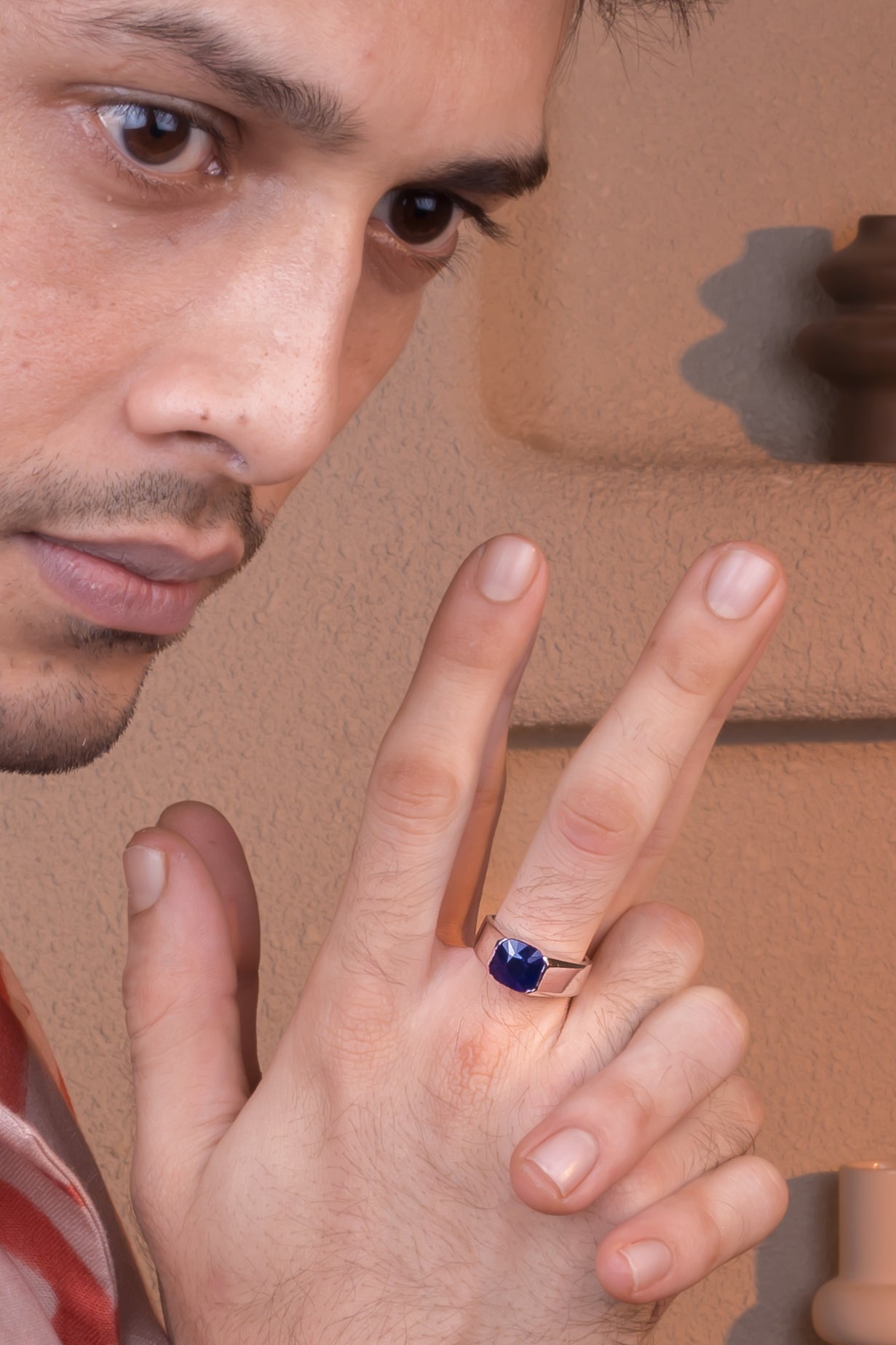 Natural Blue Sapphire(Neelam) 5.60ct(6.16 Ratti) Faceted Cushion Cut Ring