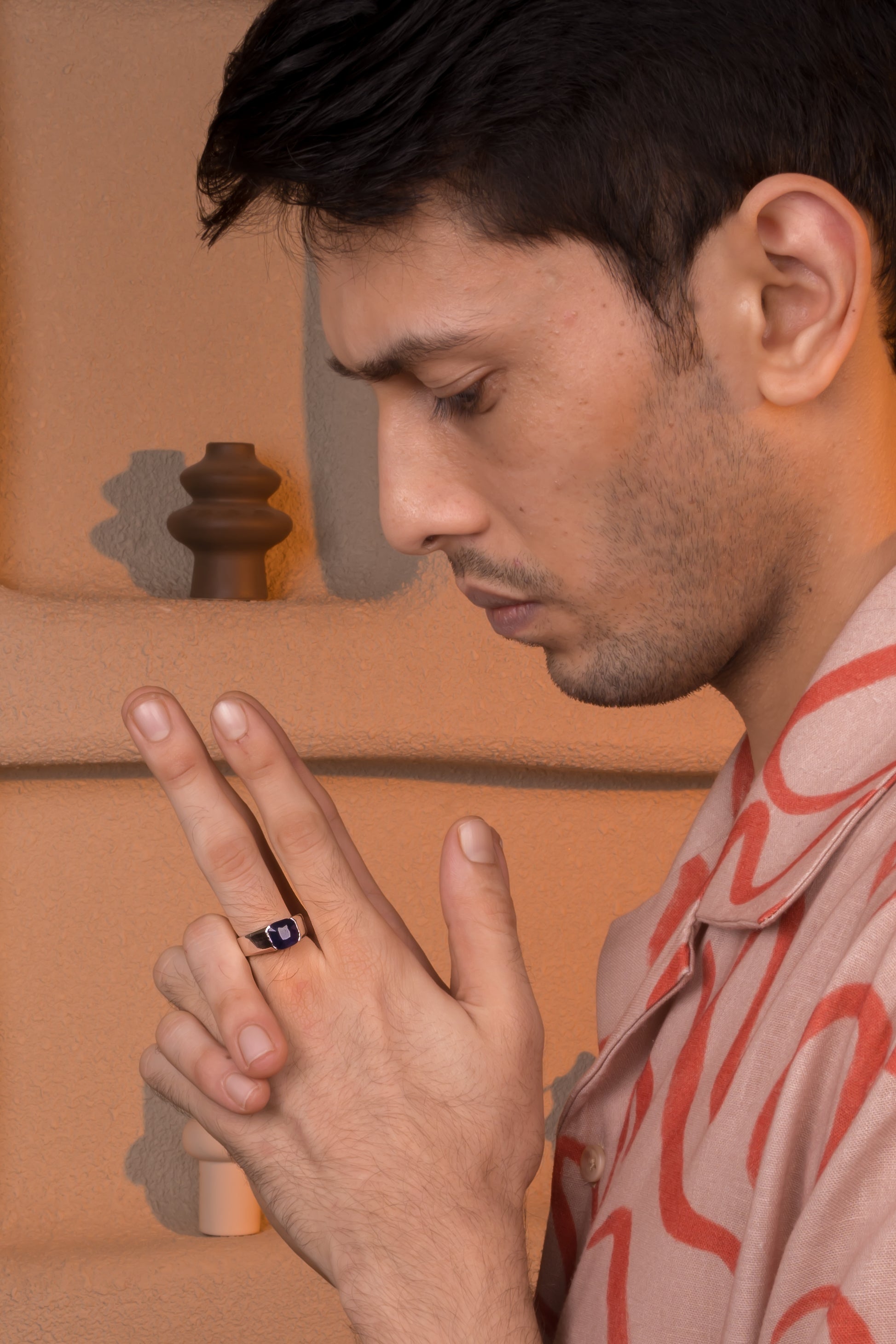 Natural Blue Sapphire(Neelam) 5.60ct(6.16 Ratti) Faceted Cushion Cut Ring