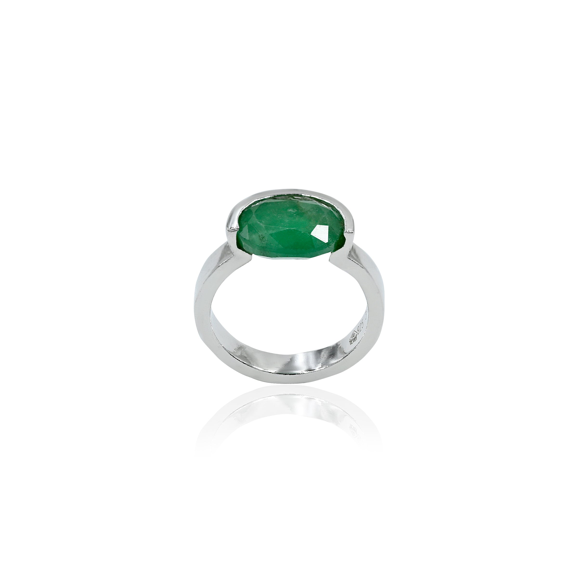 Natural Zambian Emerald (Panna) 3.15ct (3.46 Ratti) Faceted Oval Cut Unisex Ring