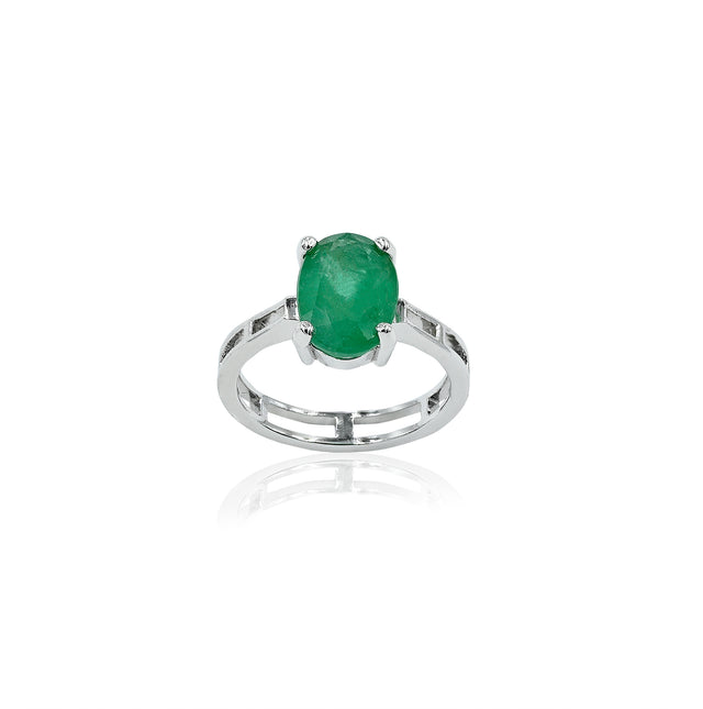 Natural Zambian Emerald (Panna) 3.15ct (3.46 Ratti) Faceted Oval Cut Ring