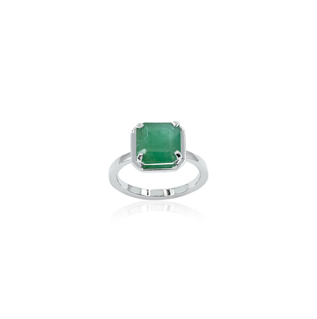 Natural Zambian Emerald (Panna) 3.15ct (3.46 Ratti) Faceted Emerald Cut Ring