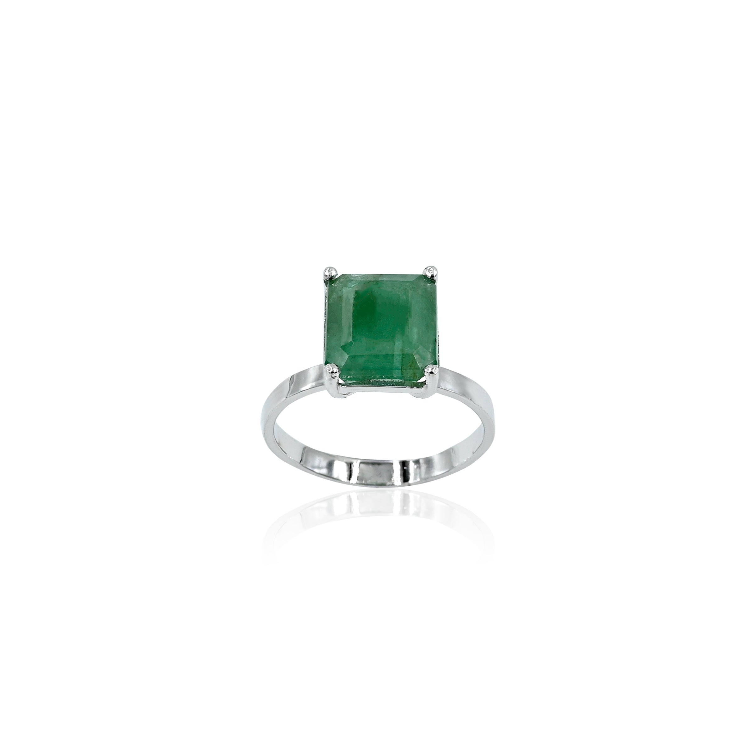 Natural Zambian Emerald (Panna) 3.55ct (3.90 Ratti) Faceted Emerald Cut Unisex Ring
