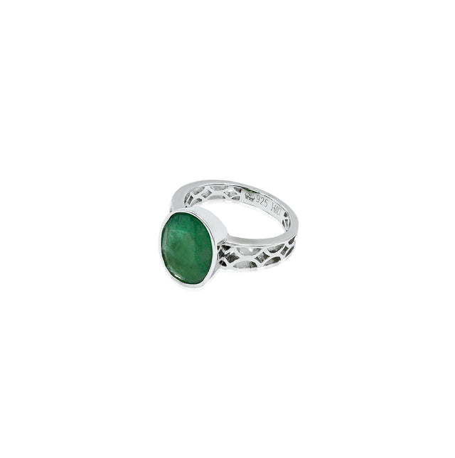 Natural Zambian Emerald (Panna) 3.60ct (3.96 Ratti) Faceted Oval Cut Ring