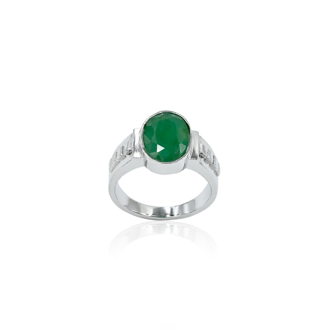 Natural Zambian Emerald (Panna) 3.70ct (4.07 Ratti) Faceted Oval Cut Ring