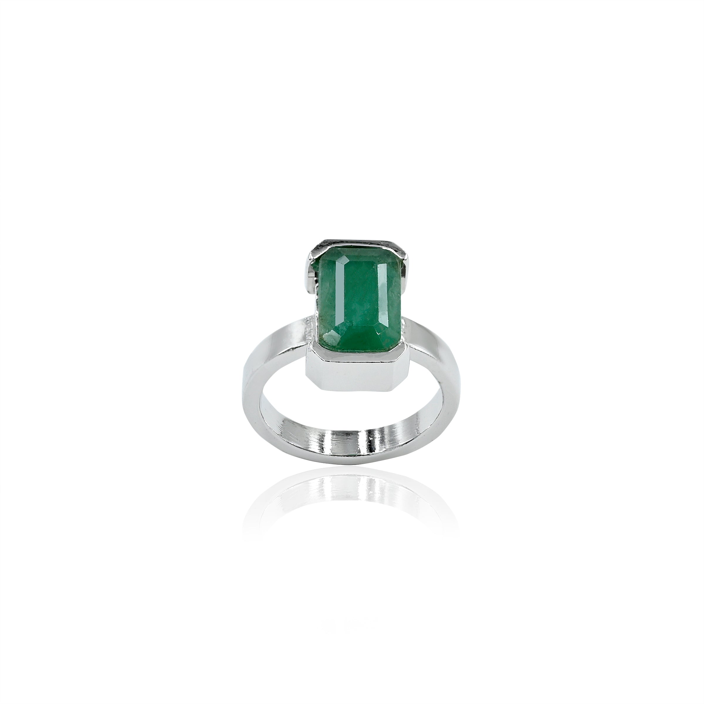Natural Zambian Emerald (Panna) 3.80ct (4.18 Ratti) Faceted Emerald Cut Unisex Ring