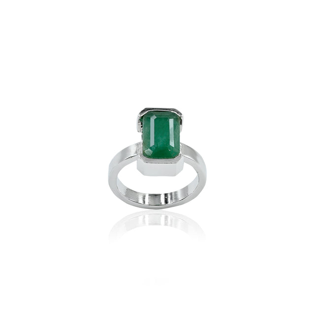 Natural Zambian Emerald (Panna) 3.80ct (4.18 Ratti) Faceted Emerald Cut Unisex Ring