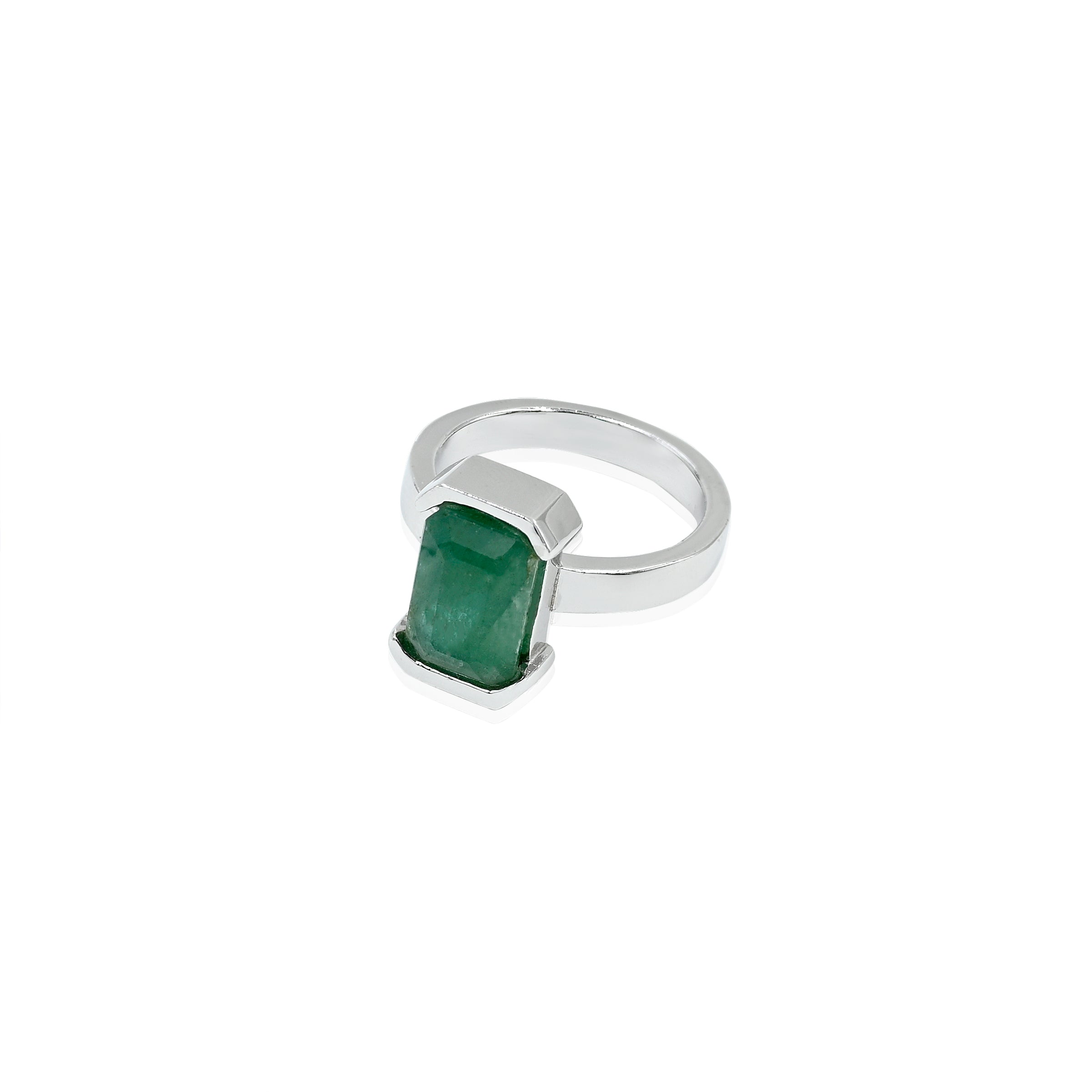 Natural Zambian Emerald (Panna) 3.80ct (4.18 Ratti) Faceted Emerald Cut Unisex Ring