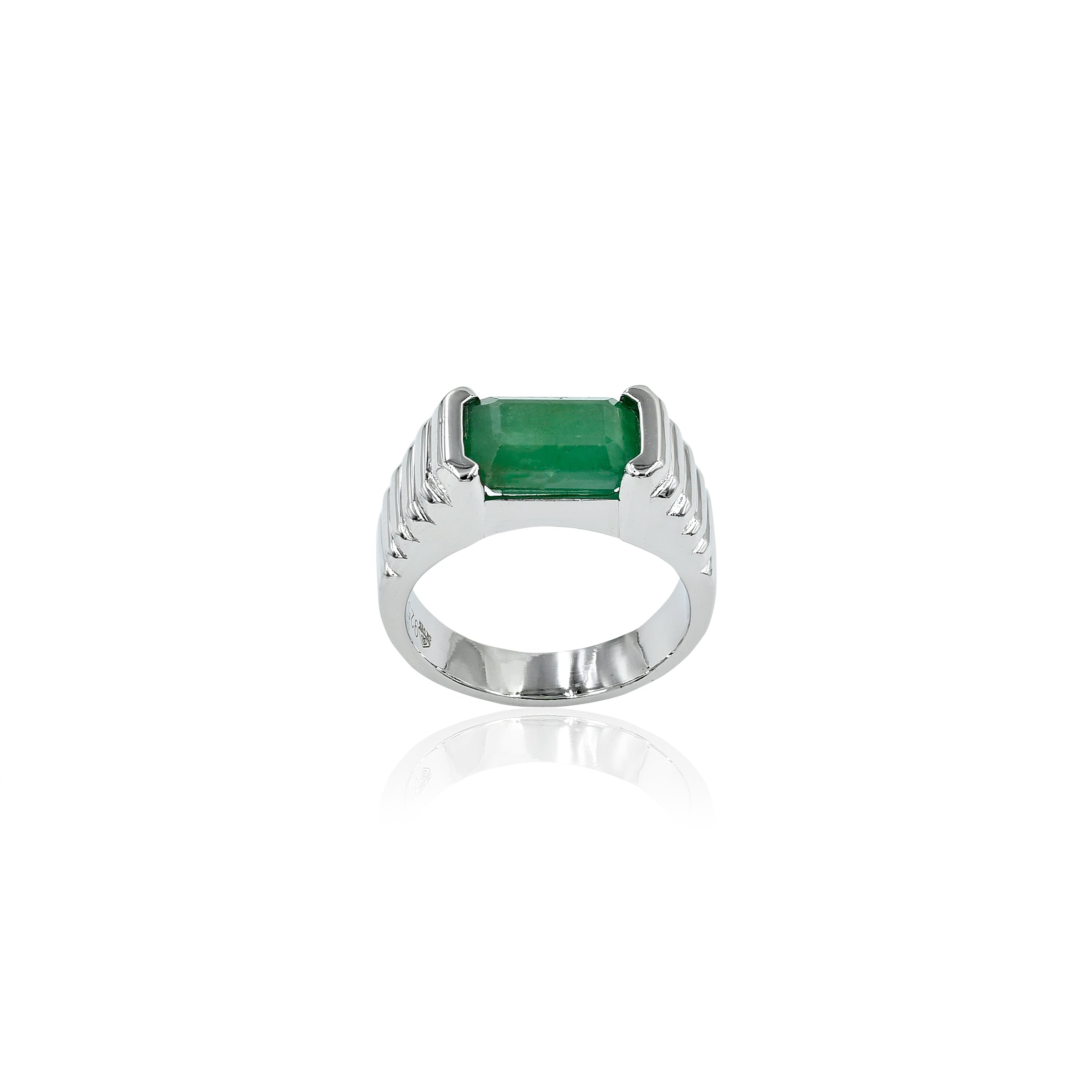 Natural Zambian Emerald (Panna) 3.90ct (4.29 Ratti) Faceted Emerald Cut Ring