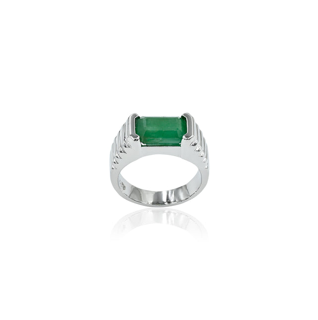 Natural Zambian Emerald (Panna) 3.90ct (4.29 Ratti) Faceted Emerald Cut Ring