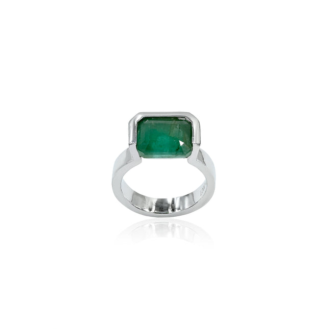 Natural Zambian Emerald (Panna) 4.20ct (4.62 Ratti) Faceted Emerald Cut Unisex Ring