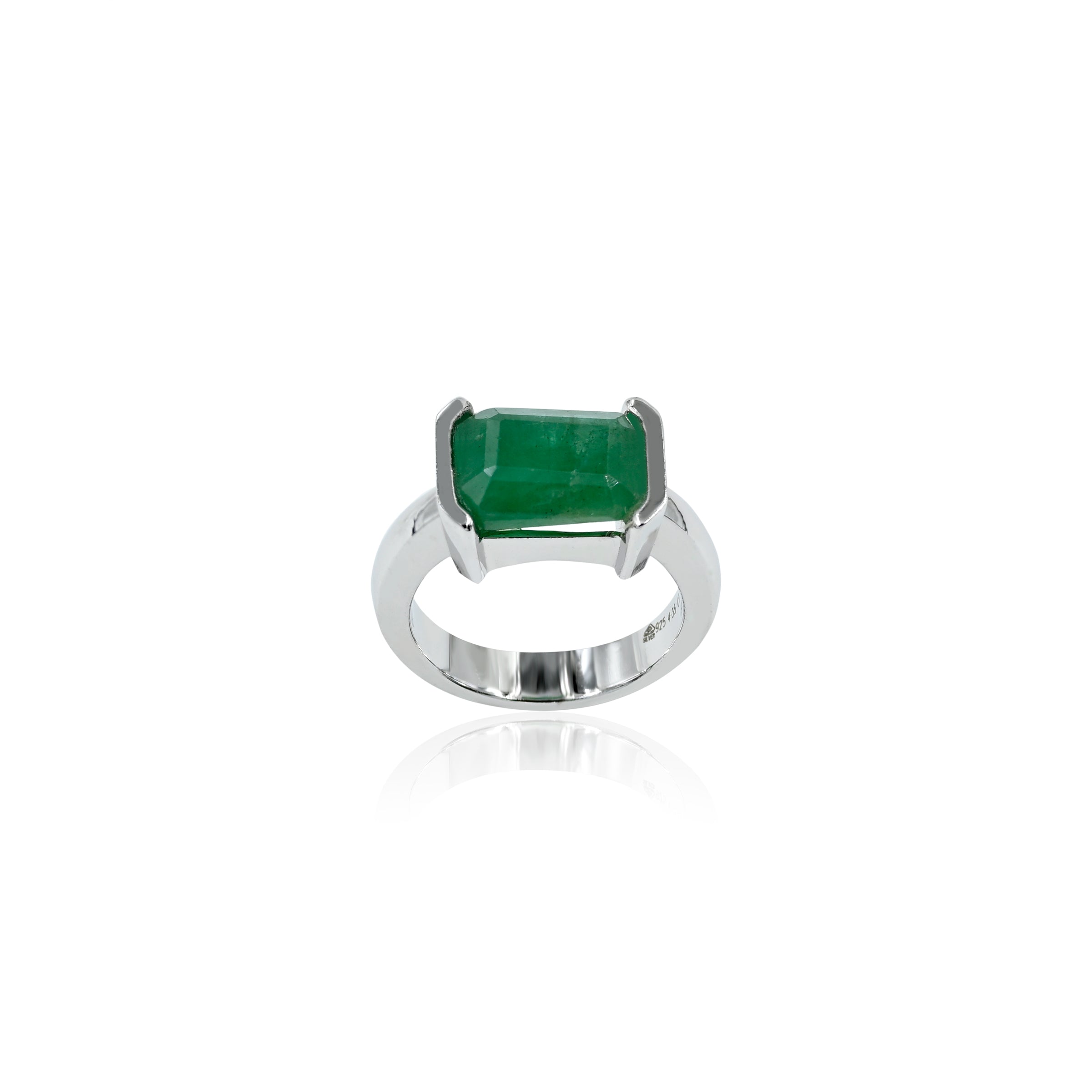 Natural Zambian Emerald (Panna) 4.35ct (4.78 Ratti) Faceted Emerald Cut Unisex Ring
