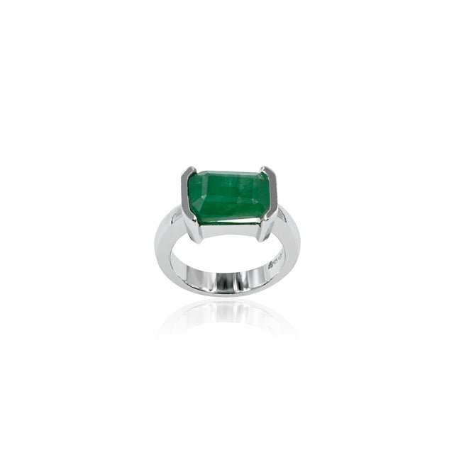 Natural Zambian Emerald (Panna) 4.35ct (4.78 Ratti) Faceted Emerald Cut Unisex Ring