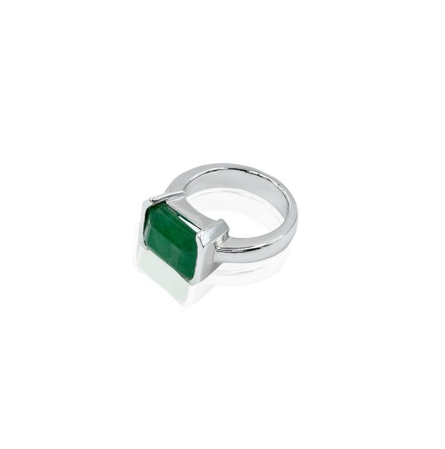 Natural Zambian Emerald (Panna) 4.35ct (4.78 Ratti) Faceted Emerald Cut Unisex Ring