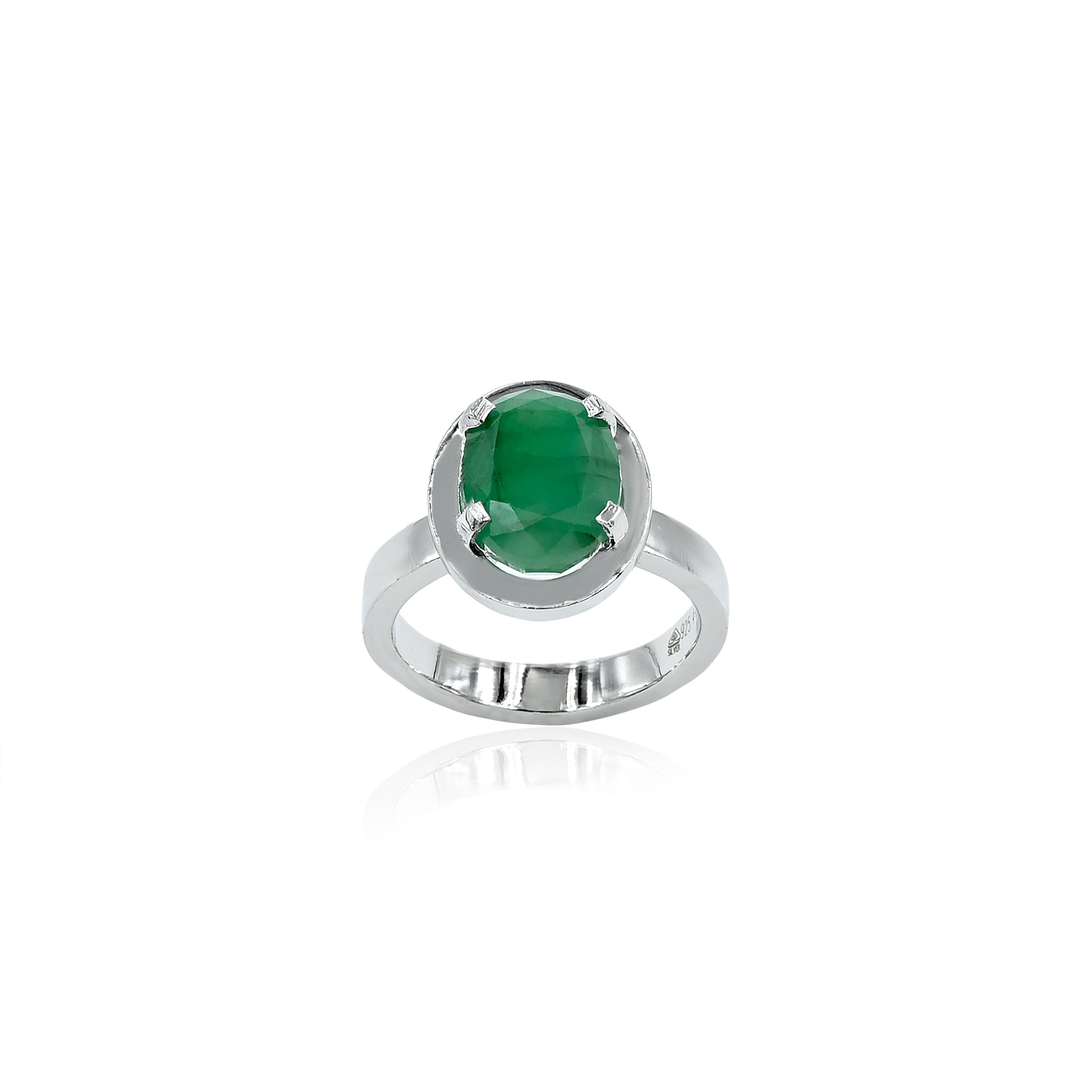 Natural Zambian Emerald (Panna) 4.60ct (5.06 Ratti) Faceted Oval Cut Unisex Ring