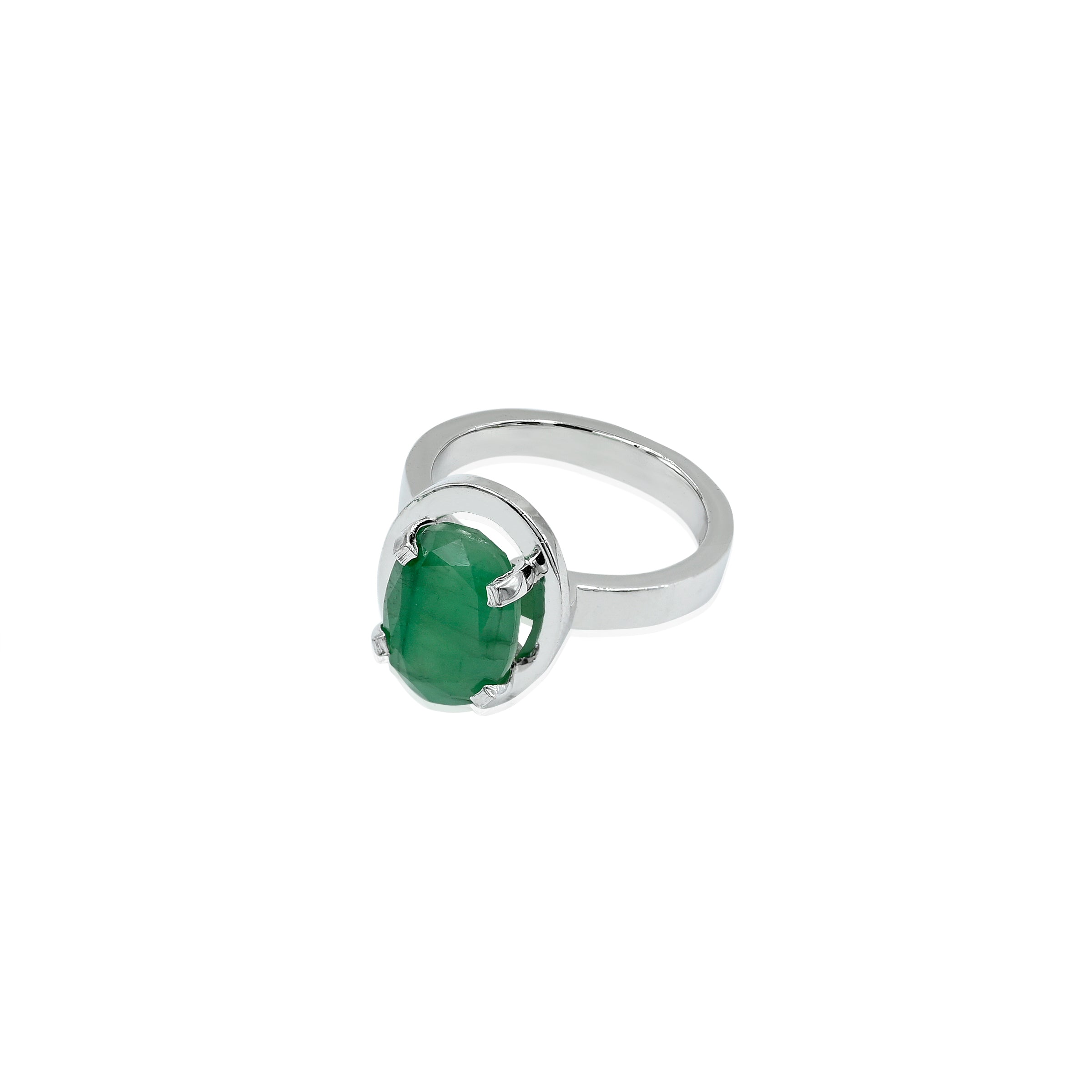 Natural Zambian Emerald (Panna) 4.60ct (5.06 Ratti) Faceted Oval Cut Unisex Ring