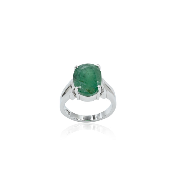 Natural Zambian Emerald (Panna) 4.90ct (5.39 Ratti) Faceted Oval Cut Unisex Ring