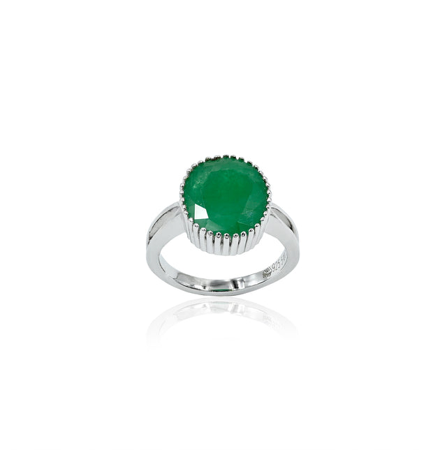 Natural Zambian Emerald (Panna) 5.10ct (5.61 Ratti) Faceted Oval Cut Unisex Ring