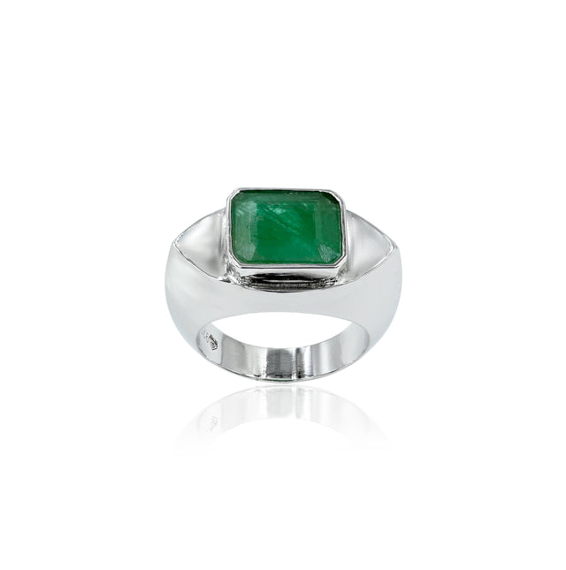 Natural Zambian Emerald (Panna) 5.15ct (5.67 Ratti) Faceted Emerald Cut Ring