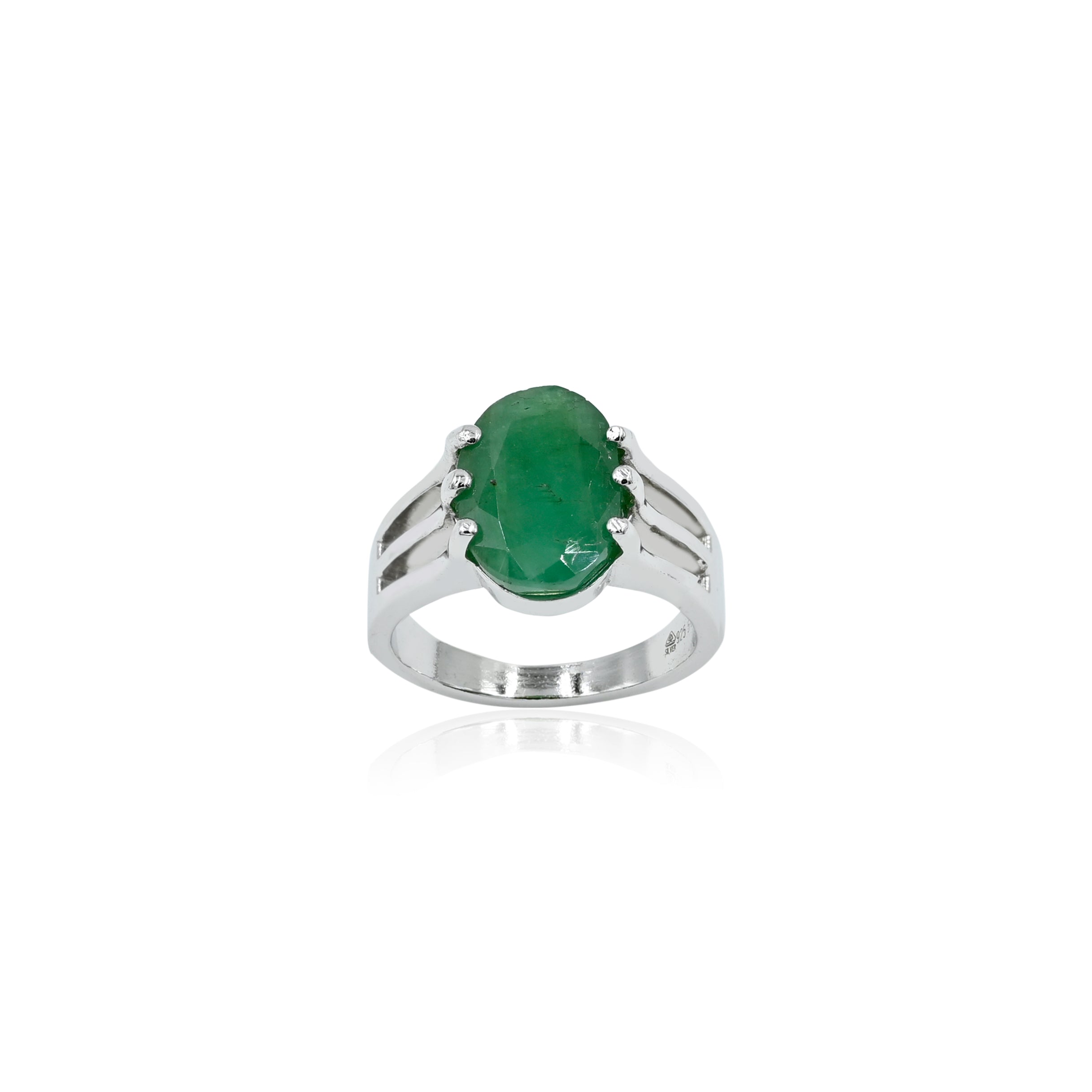 Natural Zambian Emerald (Panna) 5.30ct (5.83 Ratti) Faceted Oval Cut Unisex Ring