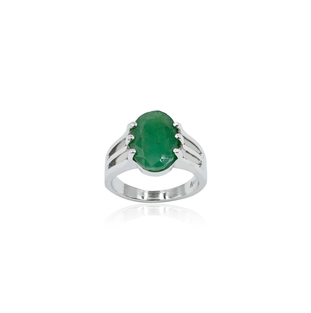 Natural Zambian Emerald (Panna) 5.30ct (5.83 Ratti) Faceted Oval Cut Unisex Ring