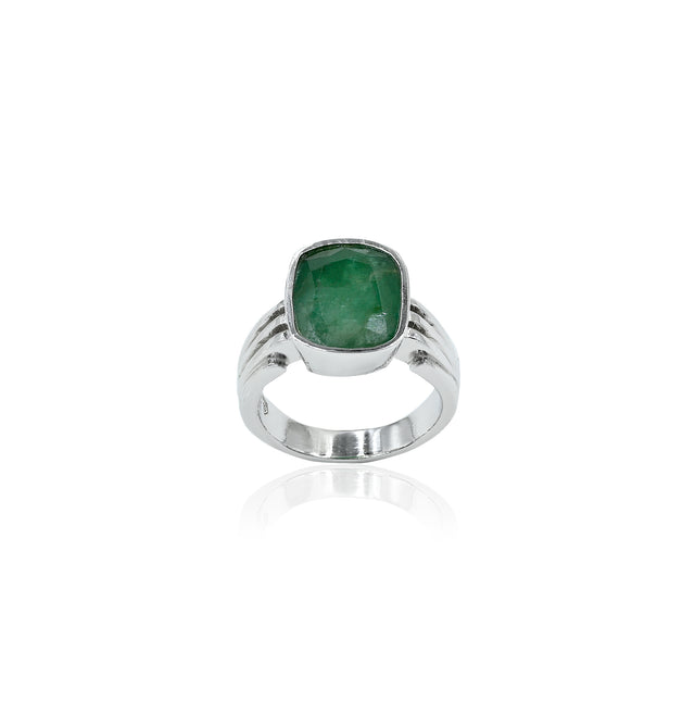 Natural Zambian Emerald (Panna) 5.35ct (5.89 Ratti) Faceted Cushion Cut Ring