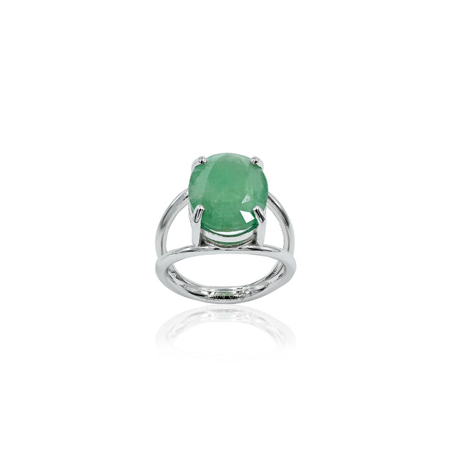 Natural Zambian Emerald (Panna) 6.20ct (6.82 Ratti) Faceted Oval Cut Ring