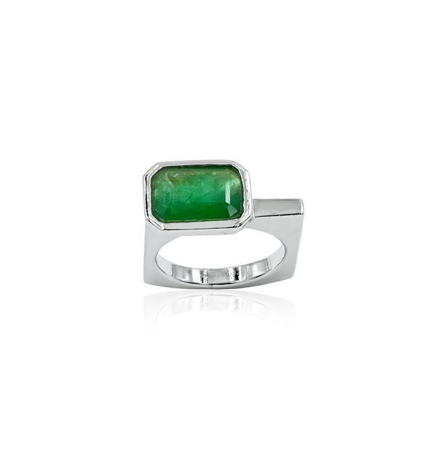 Natural Zambian Emerald (Panna) 2.95ct (3.25 Ratti) Faceted Emerald Cut Ring