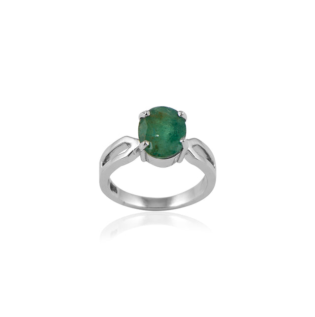 Natural Zambian Emerald (Panna) 3.10ct (3.41 Ratti) Faceted Oval Cut Unisex Ring