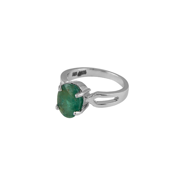 Natural Zambian Emerald (Panna) 3.10ct (3.41 Ratti) Faceted Oval Cut Unisex Ring