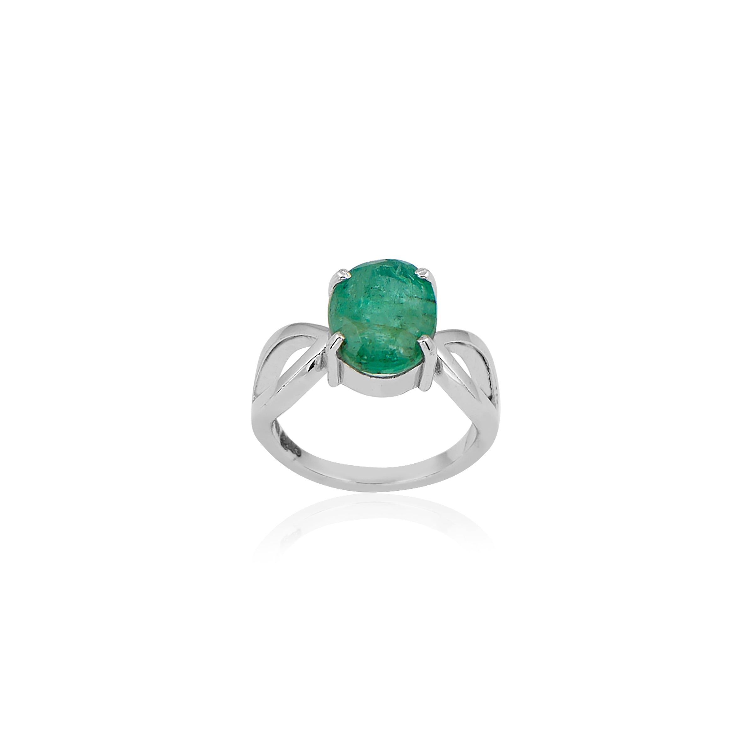 Natural Zambian Emerald (Panna) 3.35ct (3.69 Ratti) Faceted Oval Cut Ring