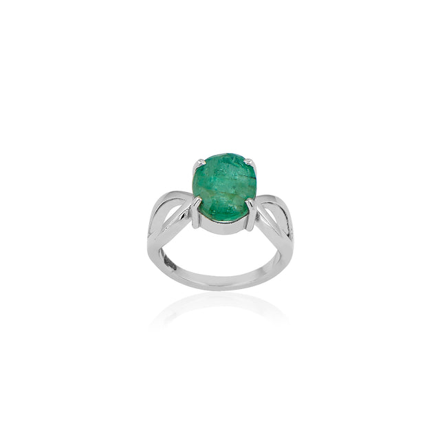 Natural Zambian Emerald (Panna) 3.35ct (3.69 Ratti) Faceted Oval Cut Ring