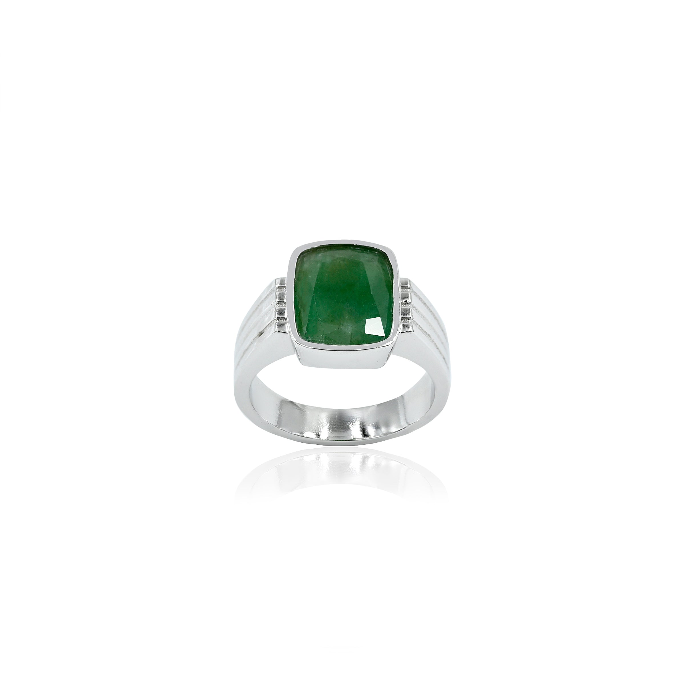 Natural Zambian Emerald (Panna) 4.10ct (4.51 Ratti) Faceted Cushion Cut Ring