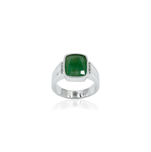 Natural Zambian Emerald (Panna) 4.10ct (4.51 Ratti) Faceted Cushion Cut Ring