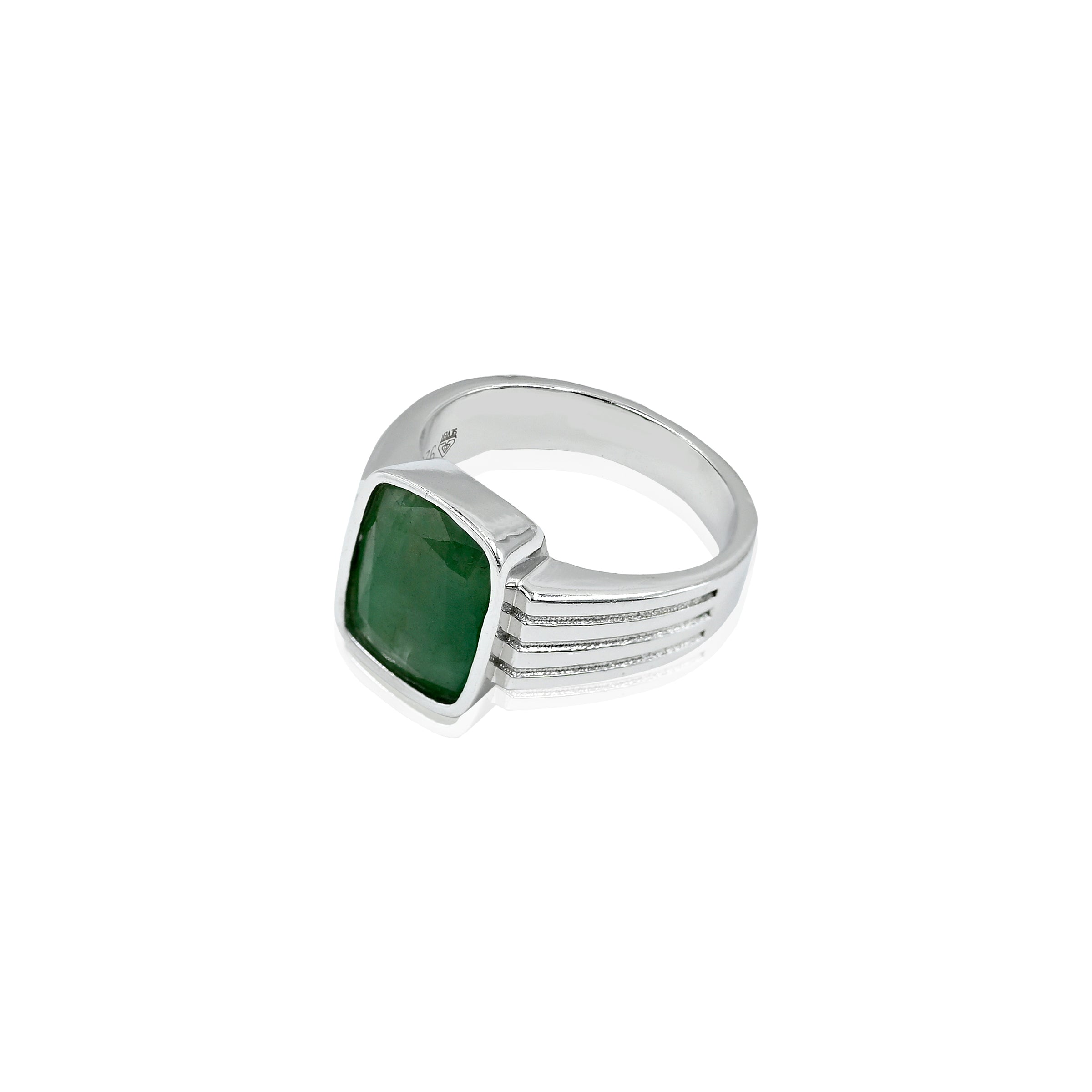 Natural Zambian Emerald (Panna) 4.10ct (4.51 Ratti) Faceted Cushion Cut Ring