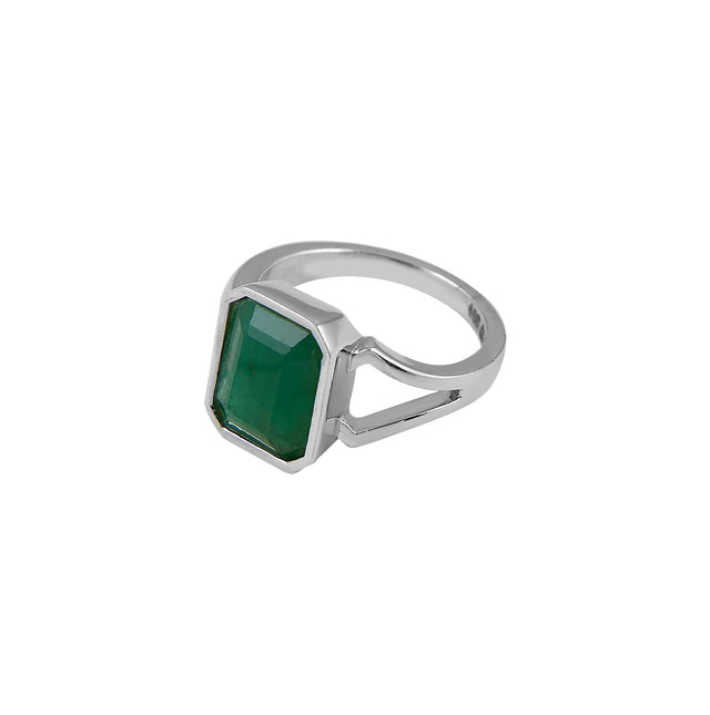 Natural Zambian Emerald (Panna) 4.15ct (4.57 Ratti) Faceted Emerald Cut Unisex Ring