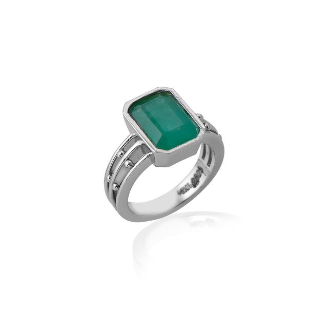 Natural Zambian Emerald (Panna) 4.65ct (5.12 Ratti) Faceted Emerald Cut Ring
