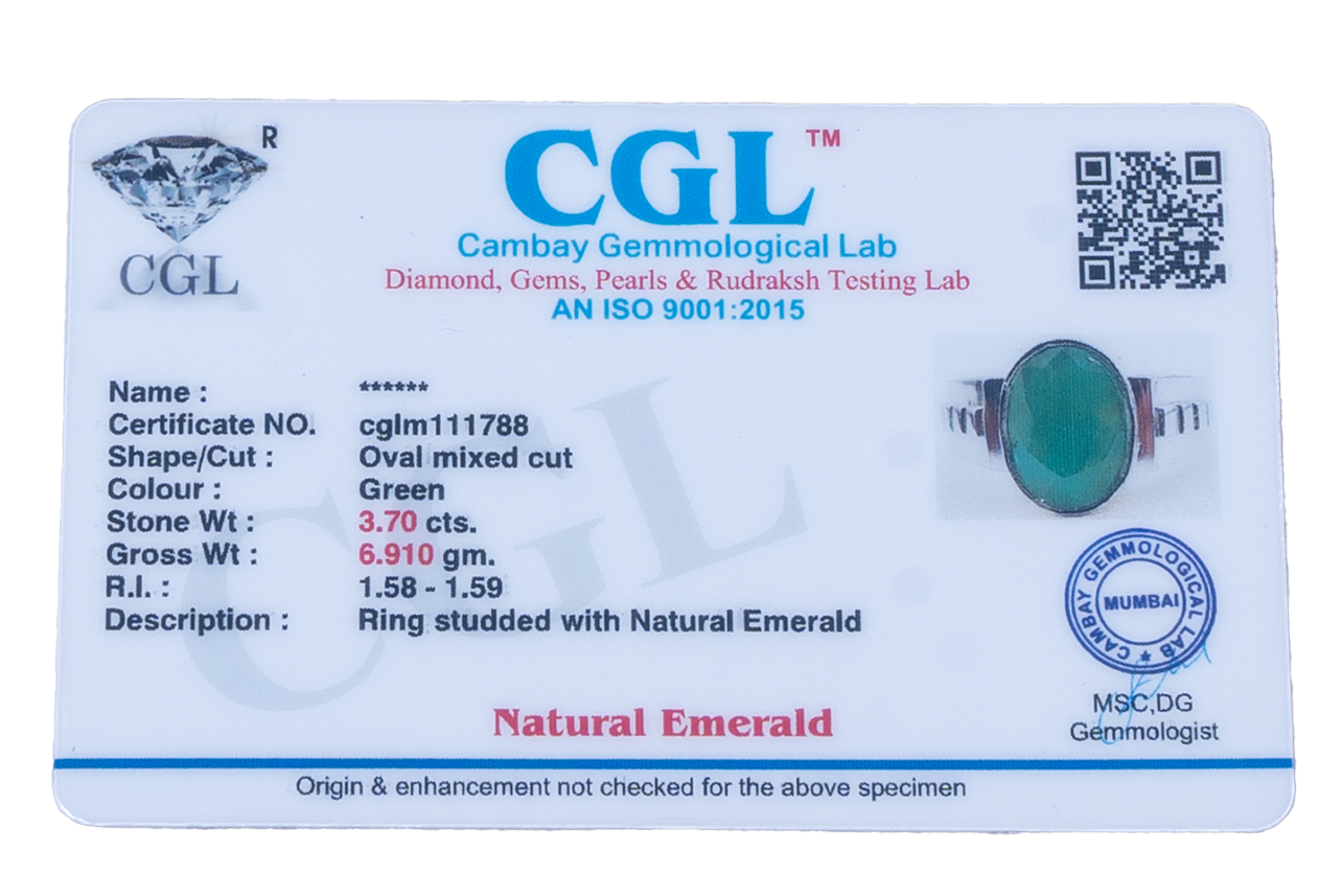 Natural Zambian Emerald (Panna) 3.70ct (4.07 Ratti) Faceted Oval Cut Ring