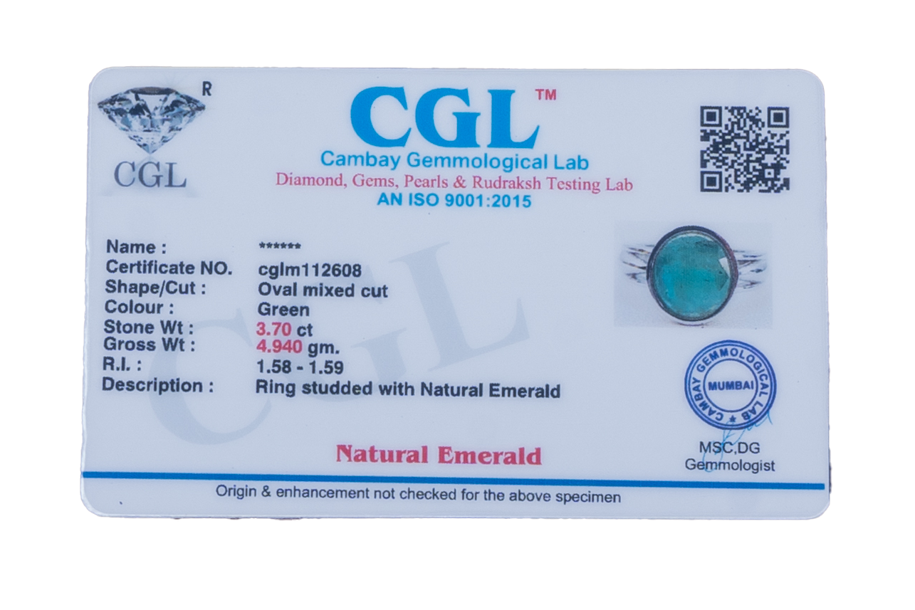 Natural Zambian Emerald (Panna) 3.70ct (4.07 Ratti) Faceted Oval Cut Unisex Ring