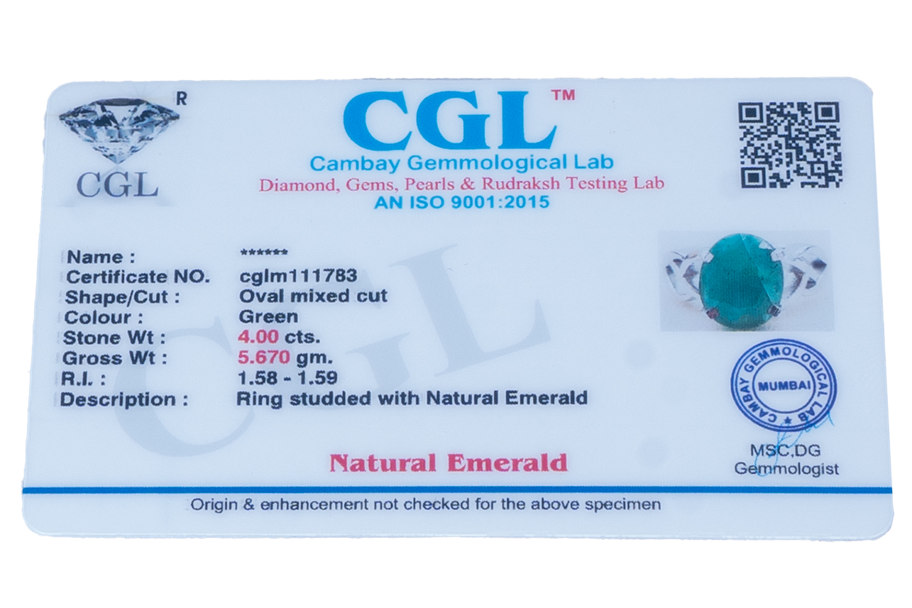 Natural Zambian Emerald (Panna) 4.00ct (4.40 Ratti) Faceted Oval Cut Unisex Ring