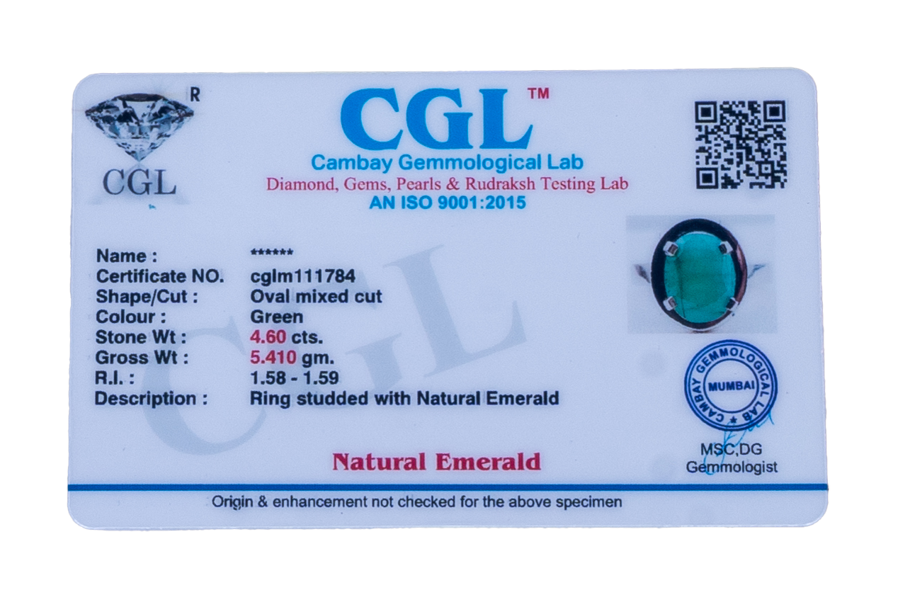 Natural Zambian Emerald (Panna) 4.60ct (5.06 Ratti) Faceted Oval Cut Unisex Ring