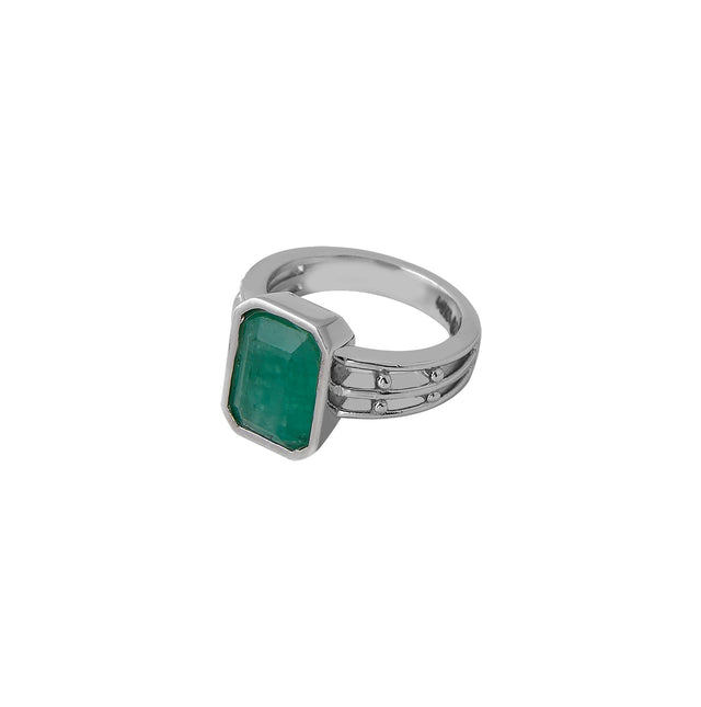 Natural Zambian Emerald (Panna) 4.65ct (5.12 Ratti) Faceted Emerald Cut Ring
