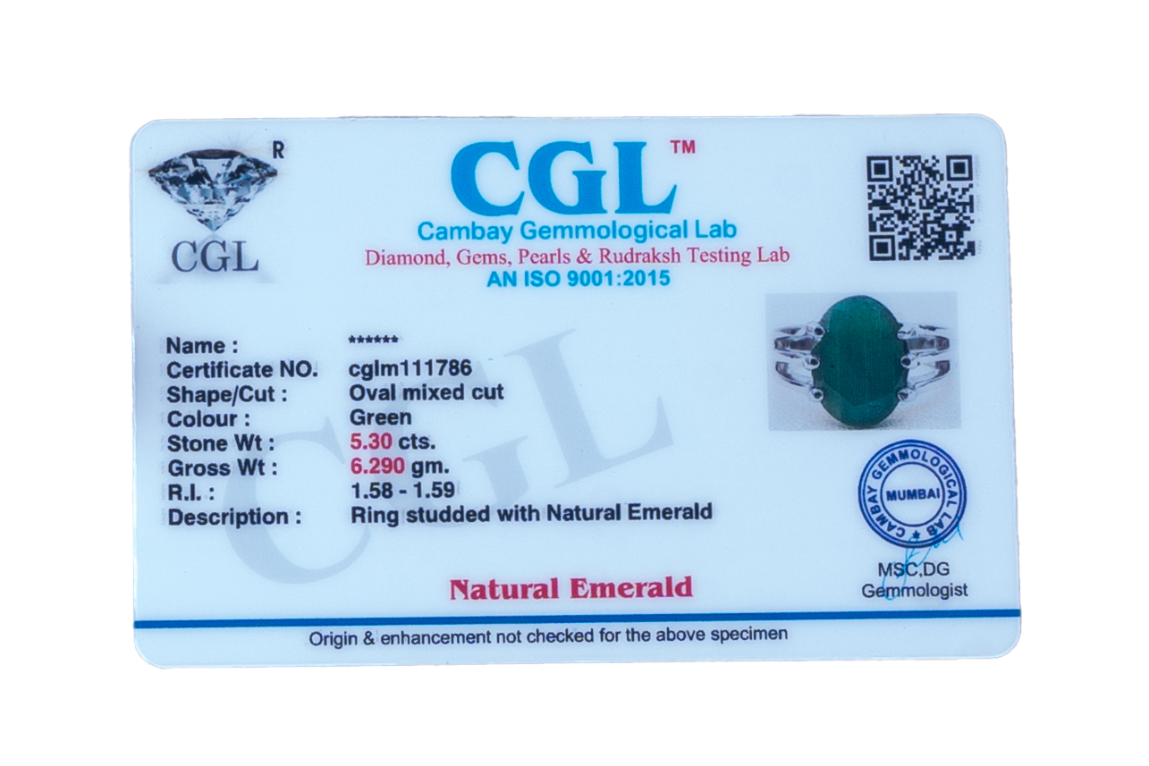 Natural Zambian Emerald (Panna) 5.30ct (5.83 Ratti) Faceted Oval Cut Unisex Ring