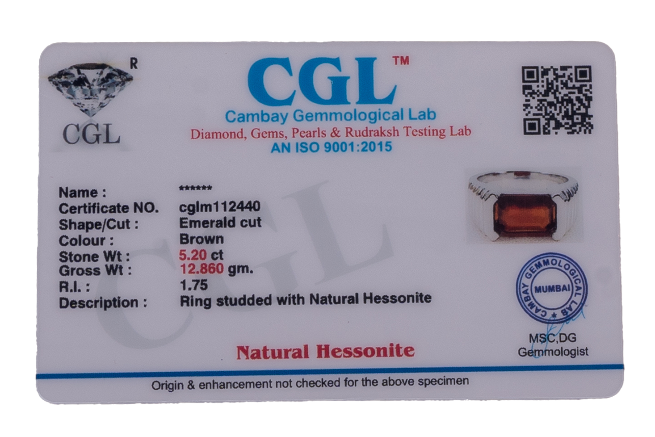 Natural Hessonite(Gomed) 5.20ct(5.72 Ratti) Faceted Ring